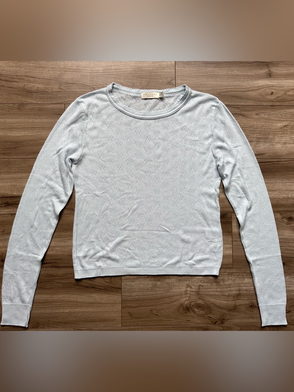 Polkadot-England Light Blue Bows Pointelle fitted long sleeve crewneck Size S/M